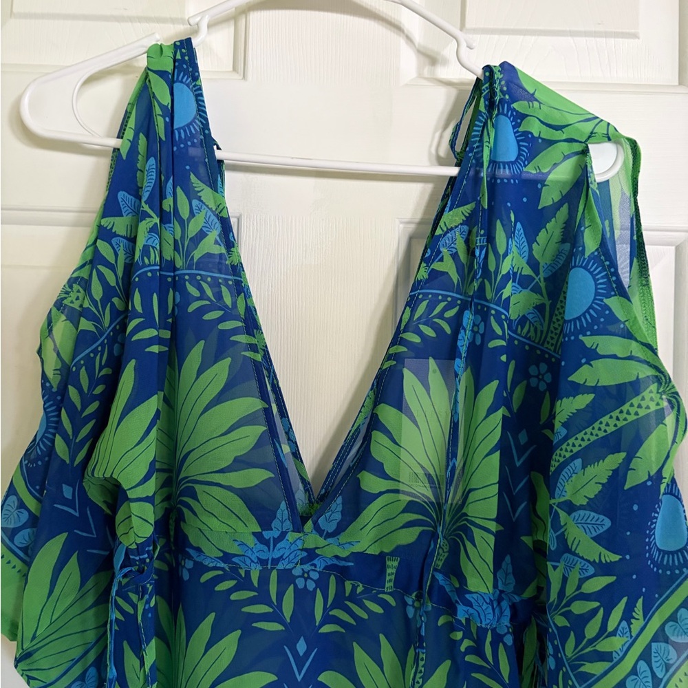 Lipsy Blue and Green Leaf Print Dress